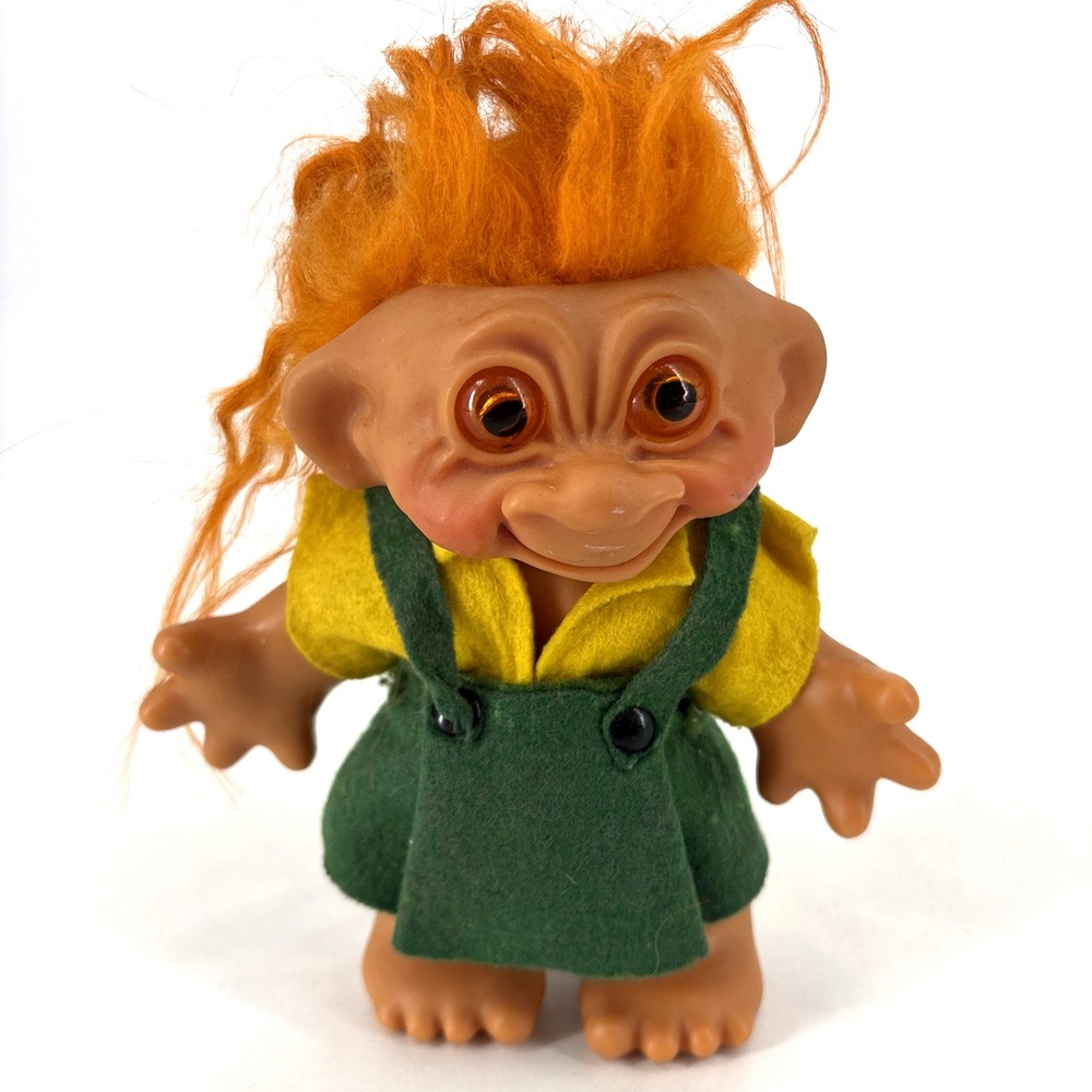 VTG 60s THOMAS DAM Girl TROLL DOLL BANK 7" Orange Hair READ 1961 Green Dress‎